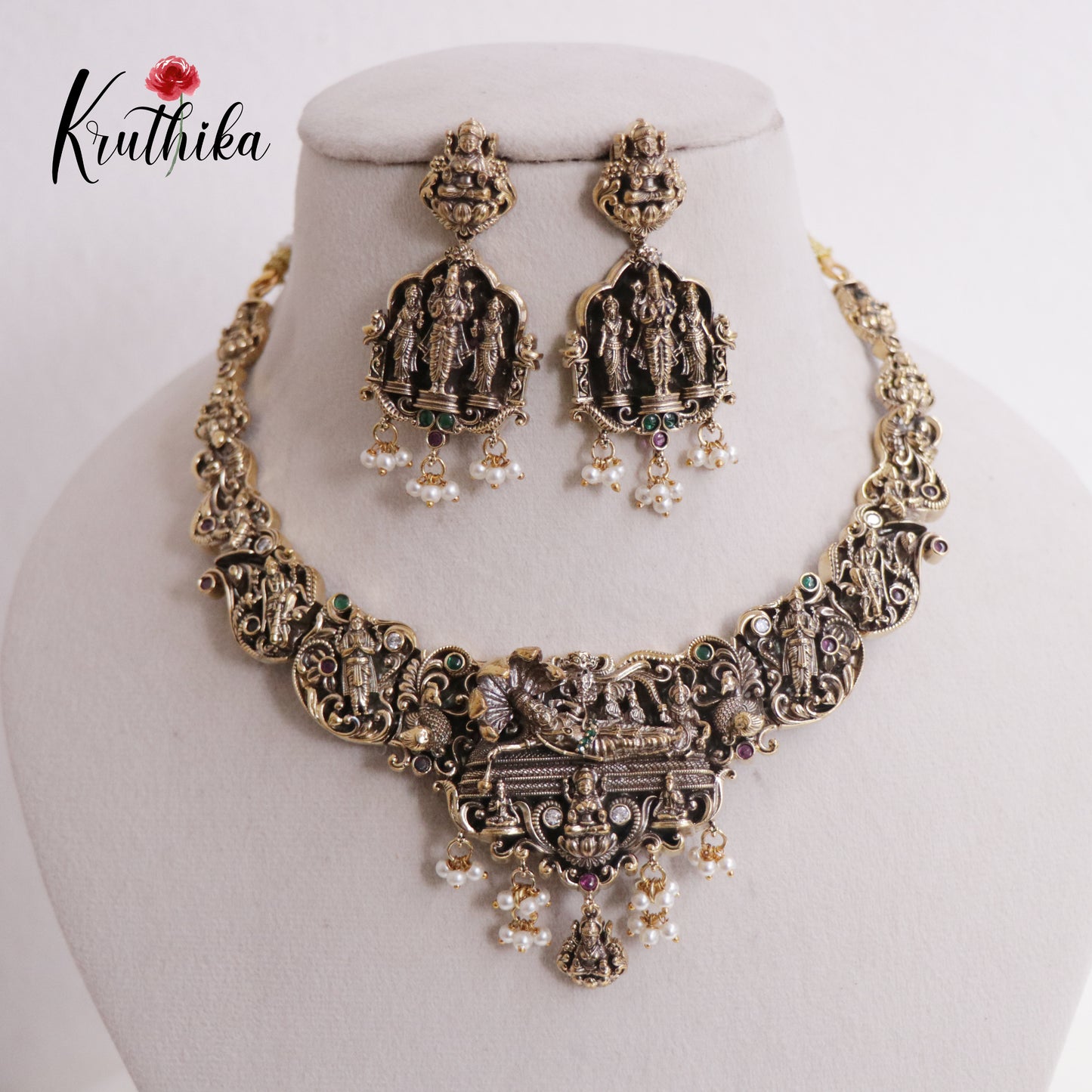 Beautiful  Antique Victorian Temple Anantha Sayana Vishnu Neckalce NC2362