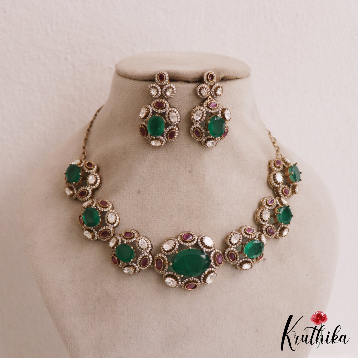 Stunning Floral Motifs AD Mossanaite Victorian Choker NC2755