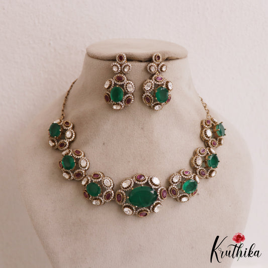 Stunning Floral Motifs AD Mossanaite Victorian Choker NC2755