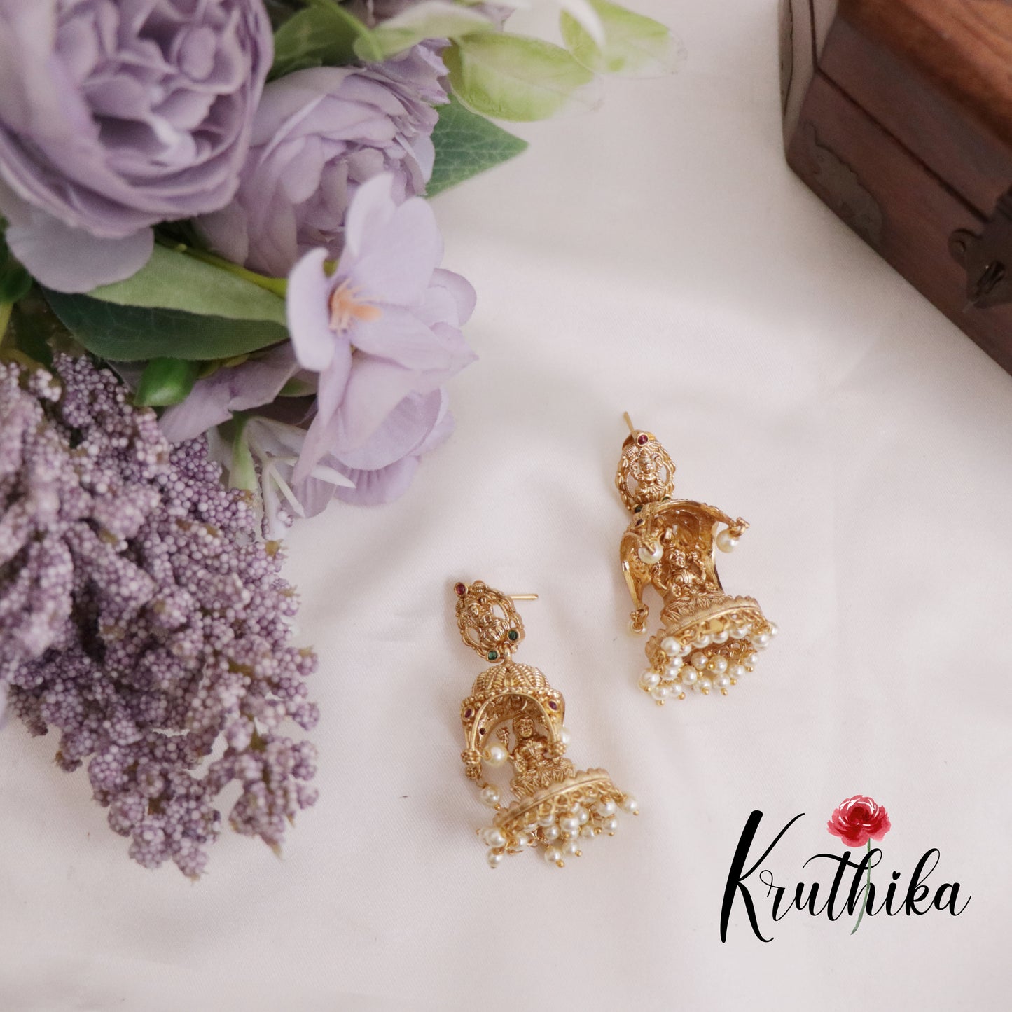 Pretty Temple Lakshmi Jhumka with Pearl Drops E673