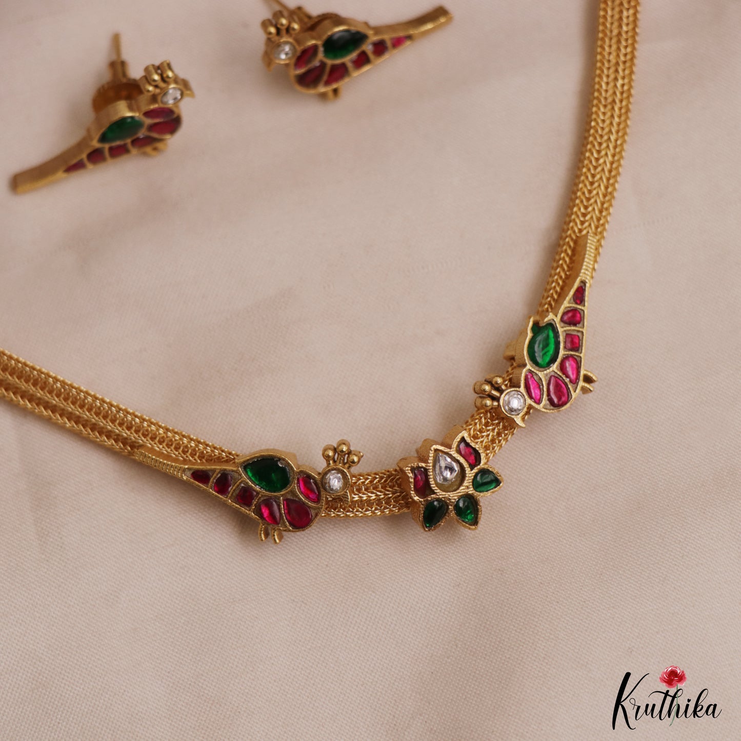 Elegant Lotus Peacock Motifs Jadau Choker NC3046
