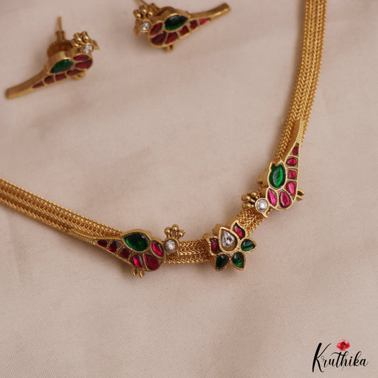 Elegant Lotus Peacock Motifs Jadau Choker NC3046