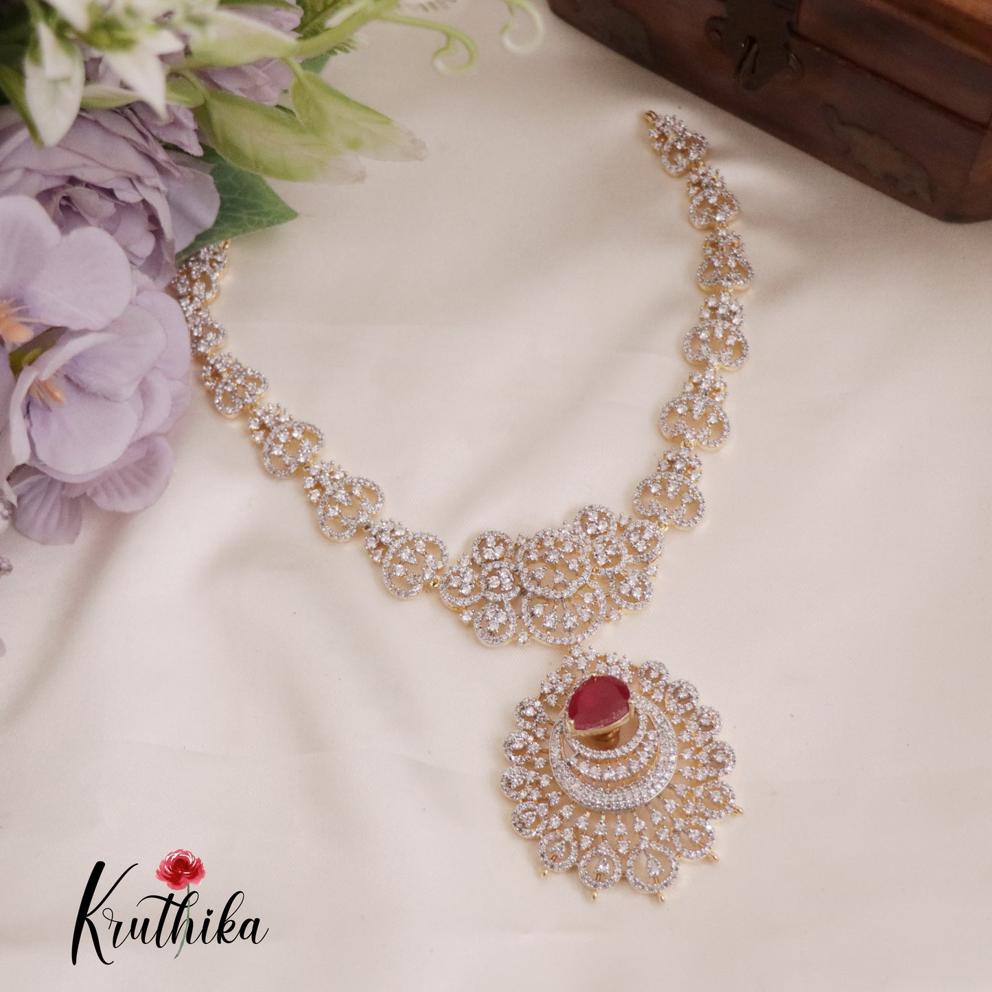 Gorgeous CZ Floral Changeable Stones Victorian Necklace NC2282