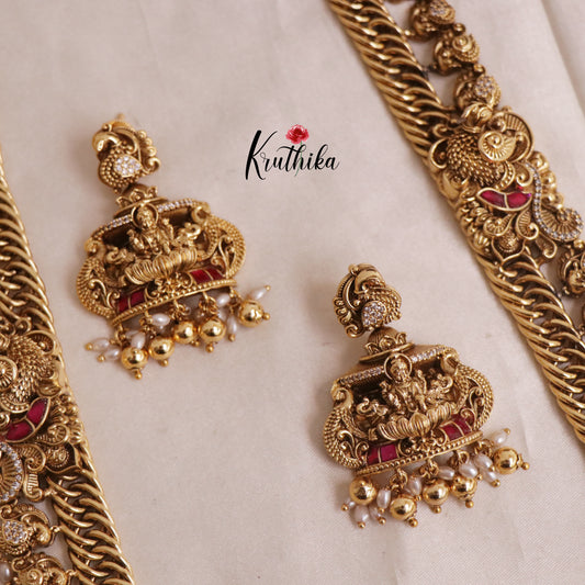 Royal Grand Nagas Jadau Temple Haaram with golden Beads LH1850