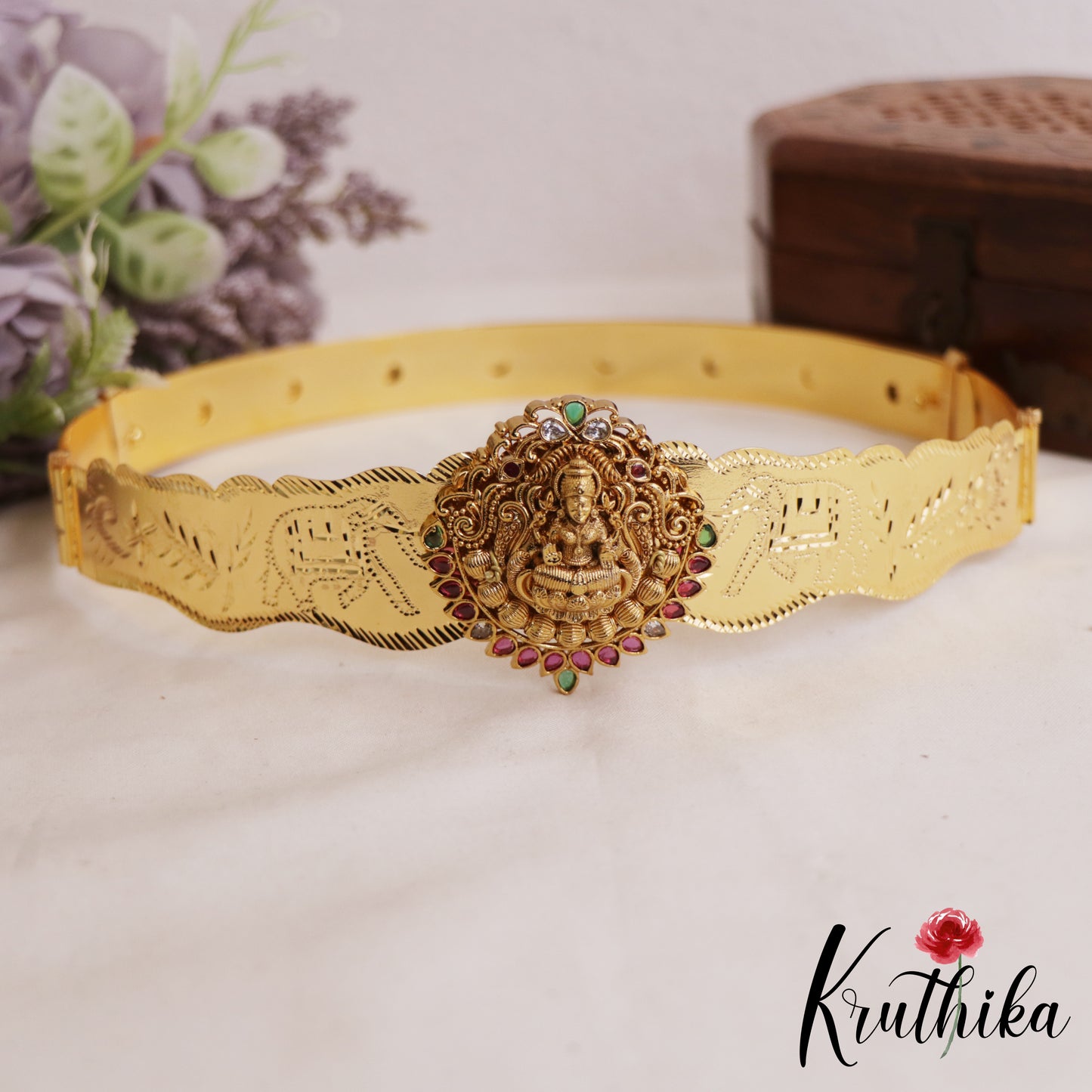 Traditional Antique Nagas Lakshmi Motifs Kids Hip Belt V362 (Size Adjustable - 20 to 32)