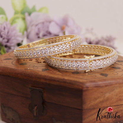 Stunning Diamond-Finish Gold-Tone Bangles Openable B405 (Set Of 2 Bangles)