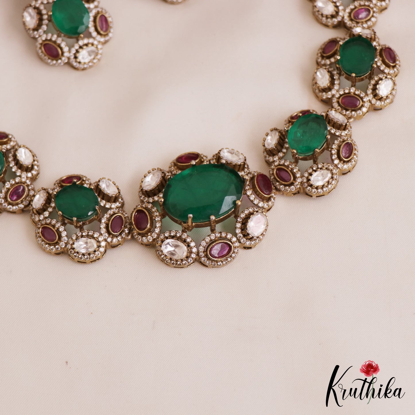 Stunning Floral Motifs AD Mossanaite Victorian Choker NC2755