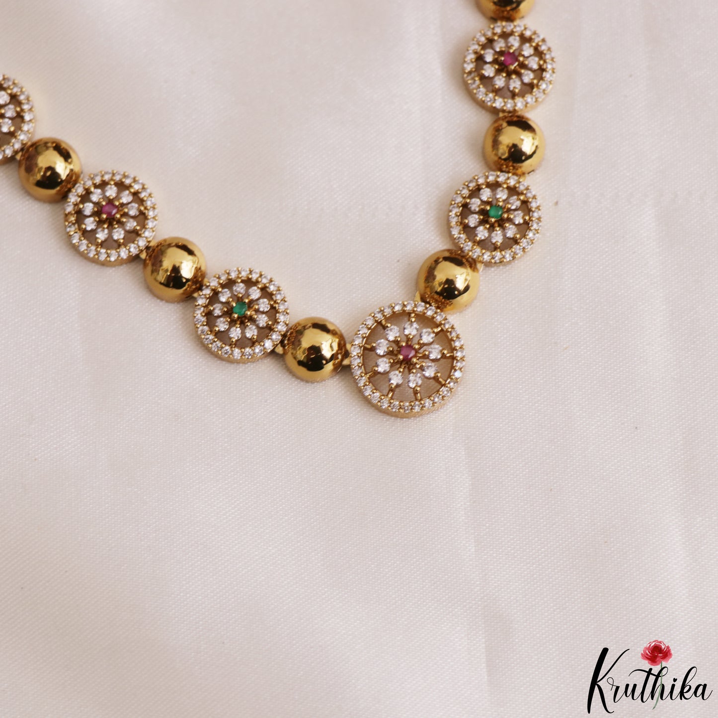 Pretty Floral Motifs Gold-Tone CZ Choker NC3225