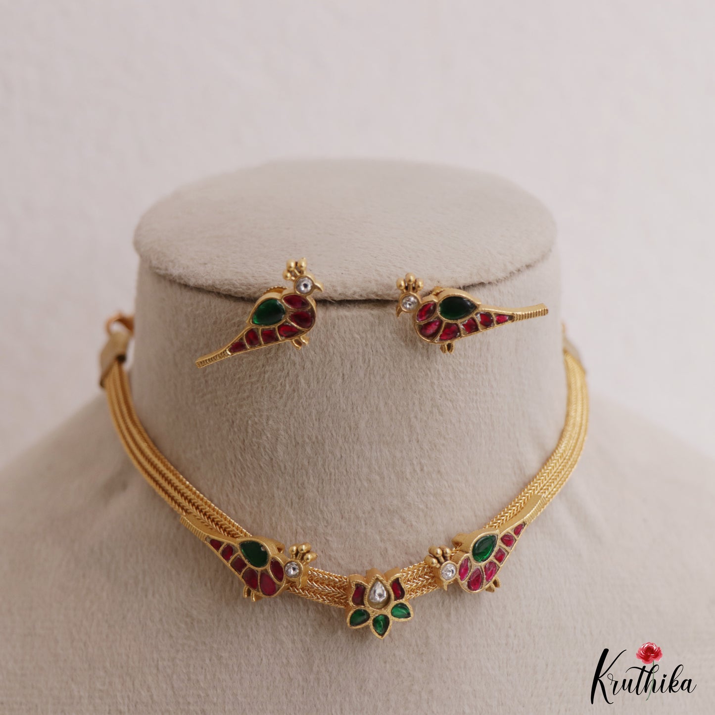 Elegant Lotus Peacock Motifs Jadau Choker NC3046