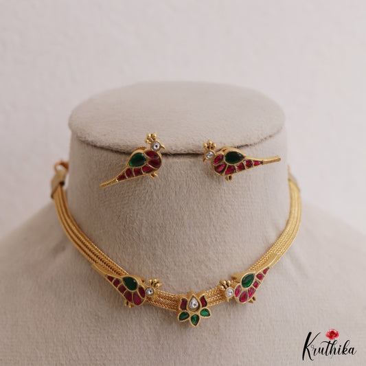 Elegant Lotus Peacock Motifs Jadau Choker NC3046