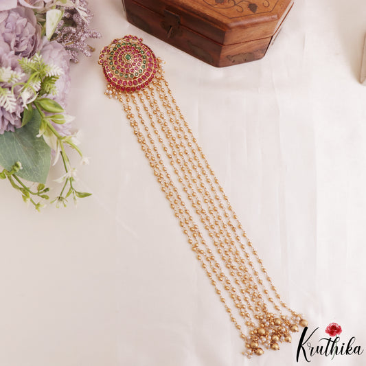 Classic Floral Motifs Multi Bead Strand Kemp Jada Billa With Golden Bead Drops J417