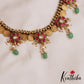 Beautiful Floral Motifs Antique Lakshmi Kasu Jadau Necklace With Green Bead Drops NC2882