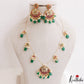 Beautiful Floral Teardrop Motifs Kemp Invisible Chain With Green Bead Drops NC3252