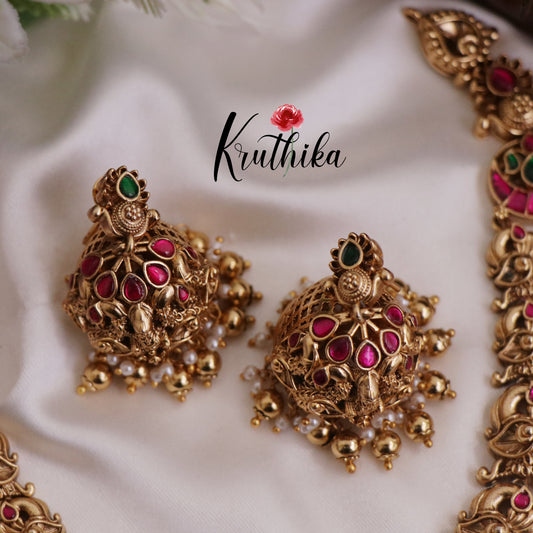 Beautiful Temple Lakshmi Jadau Pendant Necklace with Golden Beads Drops NC2351