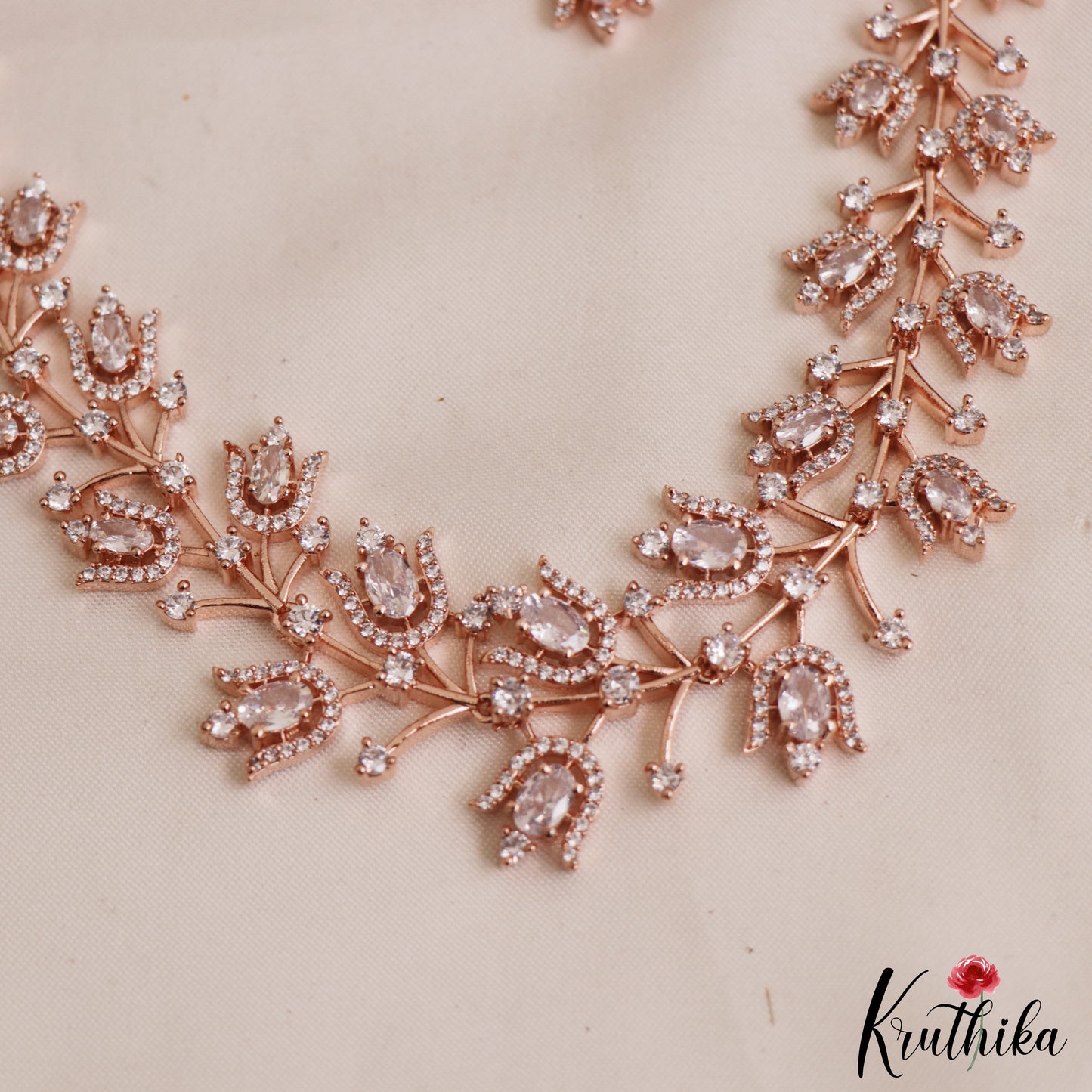 Sparkling Floral Motifs Rose Gold Finish Necklace NC2923