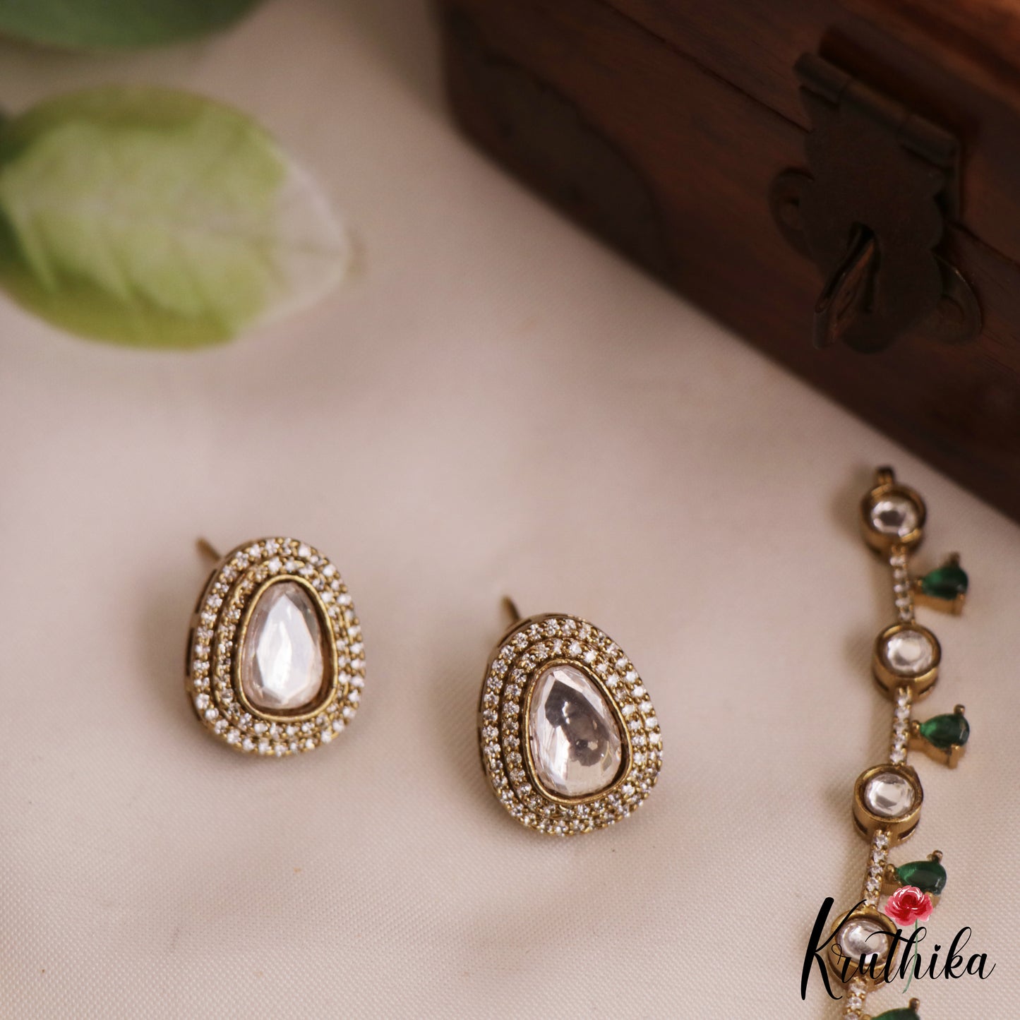Elegant Teardrop Motifs Diamond-Finish Gold-Tone AD Necklace NC2762 (Available In 2 Colors)