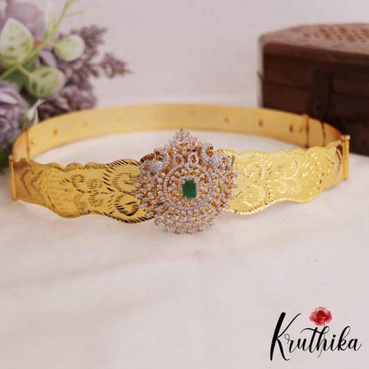 Sparkling Peacock Motifs Kids AD Hip Belt V361 (Size Adjustable - 20 to 32)