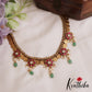 Beautiful Floral Motifs Antique Lakshmi Kasu Jadau Necklace With Green Bead Drops NC2882