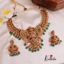 Royal Grand Nagas Jadau Temple necklace with Green Beads NC1874