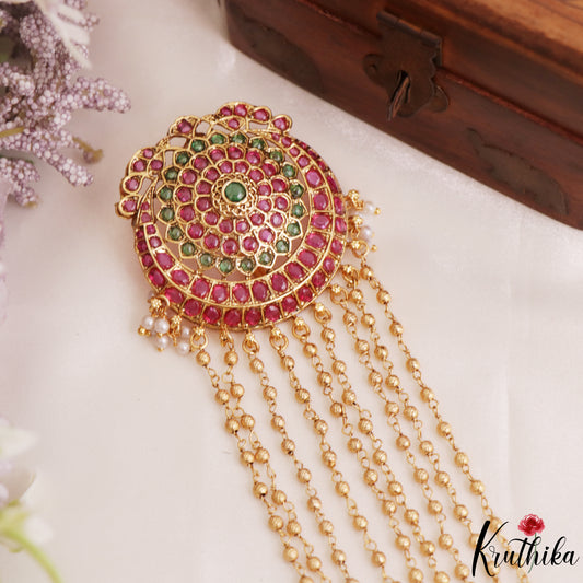 Classic Floral Motifs Multi Bead Strand Kemp Jada Billa With Golden Bead Drops J417