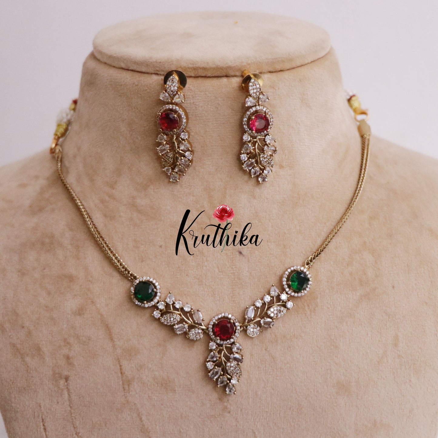 Simple AD Stone Floral  Necklace Set NC2229  (Available in 5 Colours)