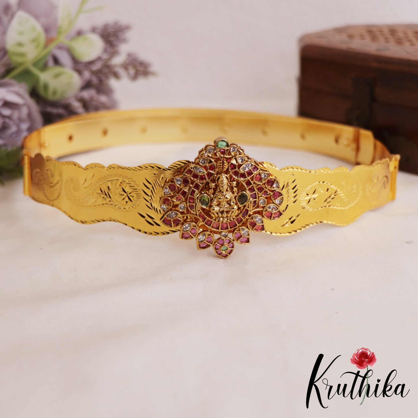 Classic Antique Lakshmi Motifs Kemp Kids Hip Belt V363 (Size Adjustable - 20 to 32)