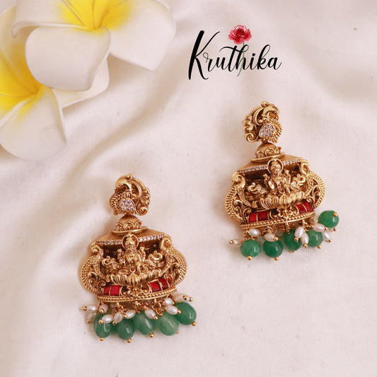 Royal Grand Nagas Jadau Temple necklace in Jalebi pattern with Green Beads NC1874 (Available  In 3 Colours)