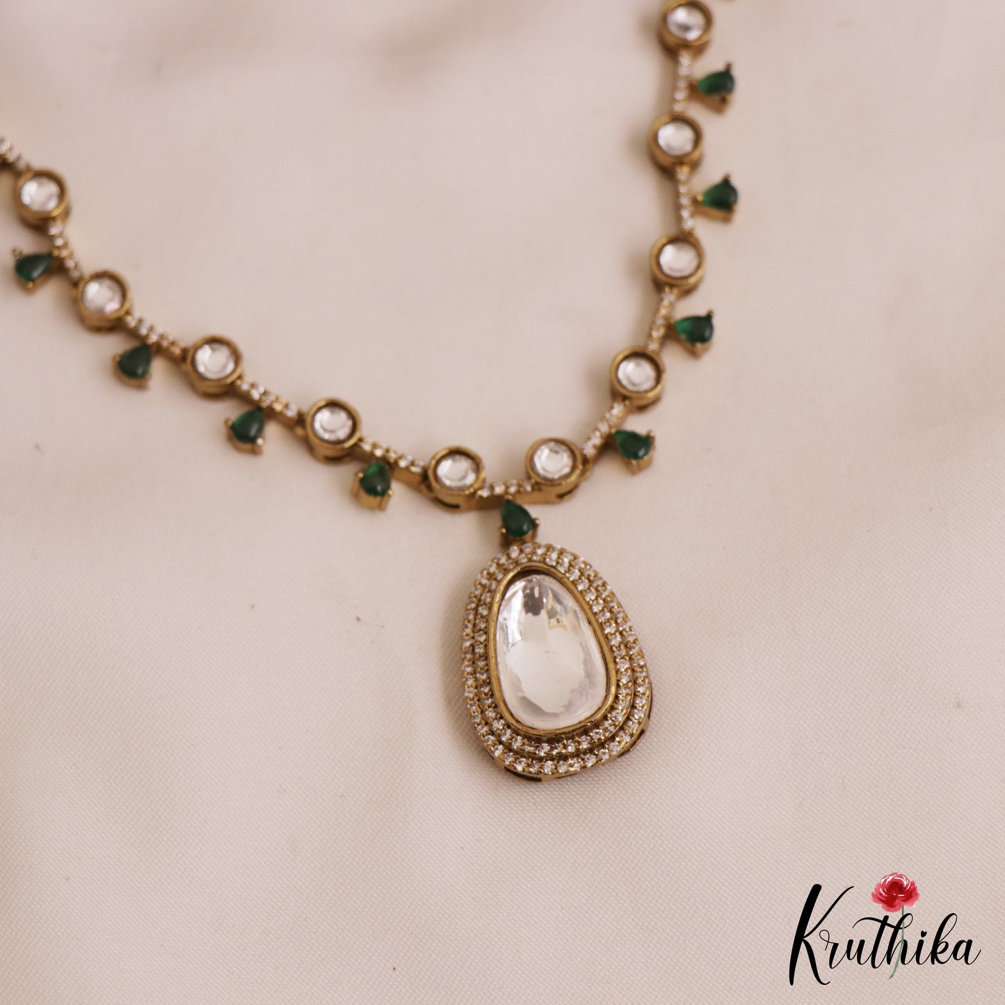 Elegant Teardrop Motifs Diamond-Finish Gold-Tone AD Necklace NC2762 (Available In 2 Colors)
