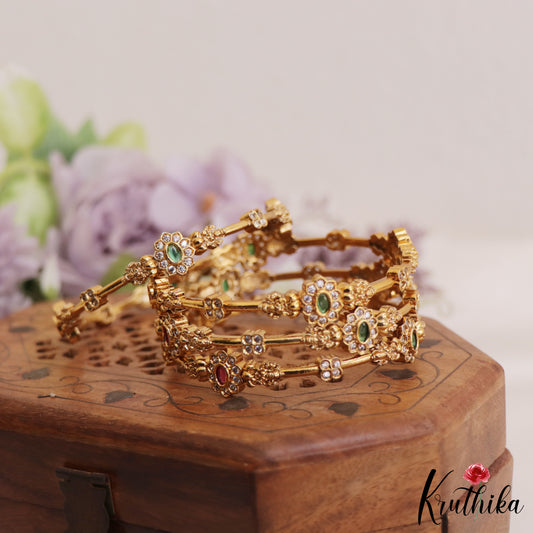 Beautiful Lakshmi Floral Motifs Kemp Bangles B406 (Set of 4)