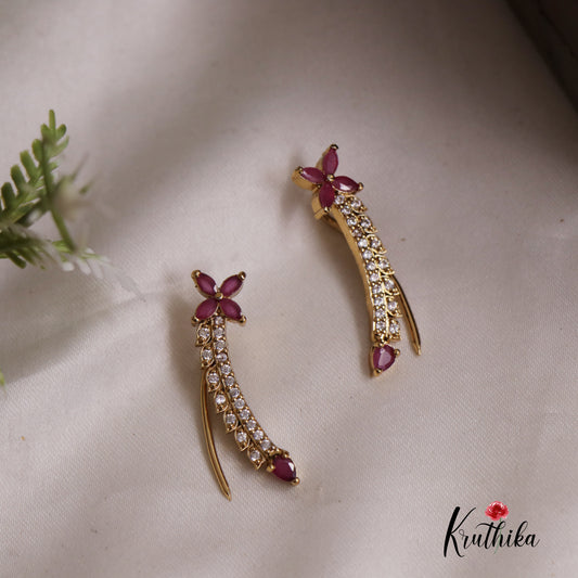 Beautiful Kemp Stone Floral Ear Climbers E790 (Available In 3 Colours)