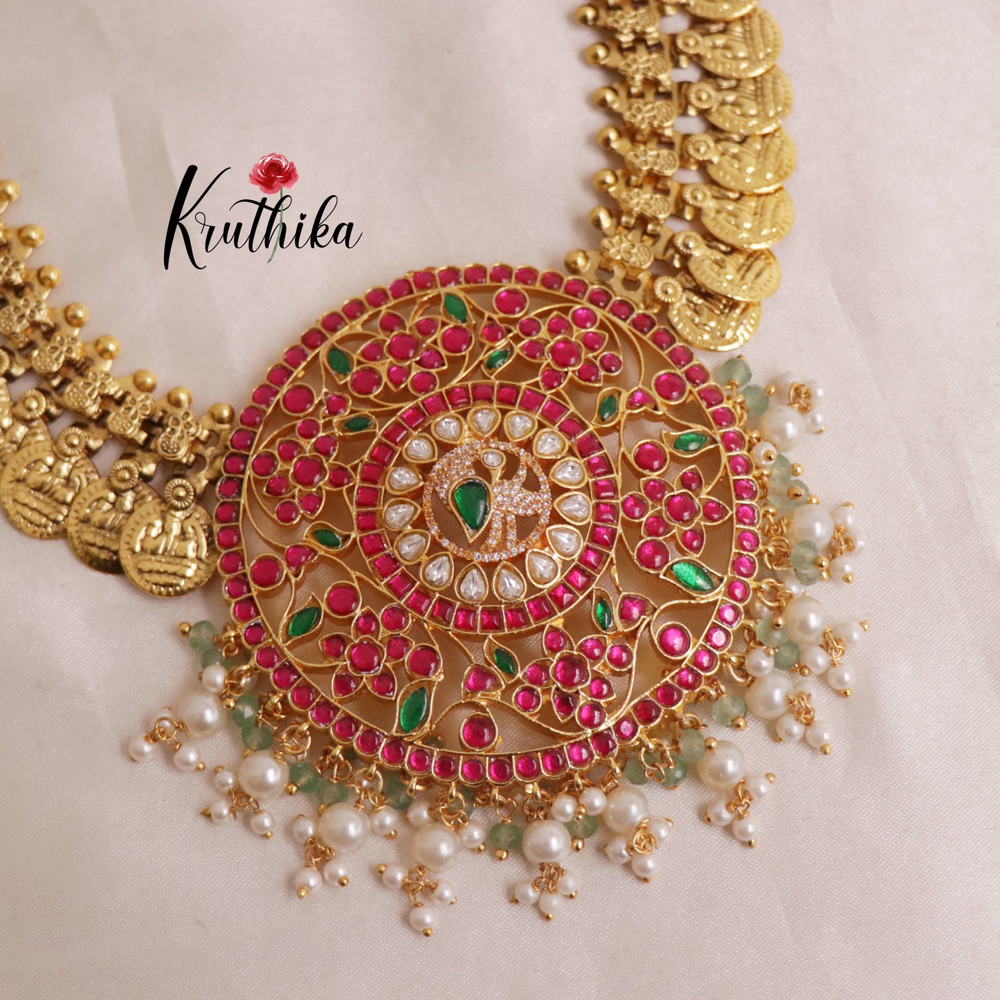 Gold finish Beautiful Jadau Pendant Kasu Haaram LH1848