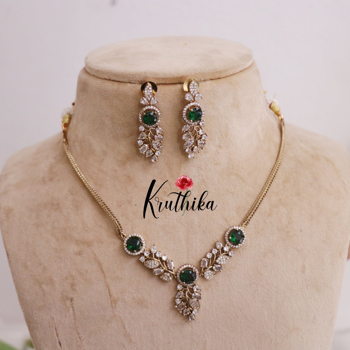 Simple AD Stone Floral  Necklace Set NC2229  (Available in 5 Colours)