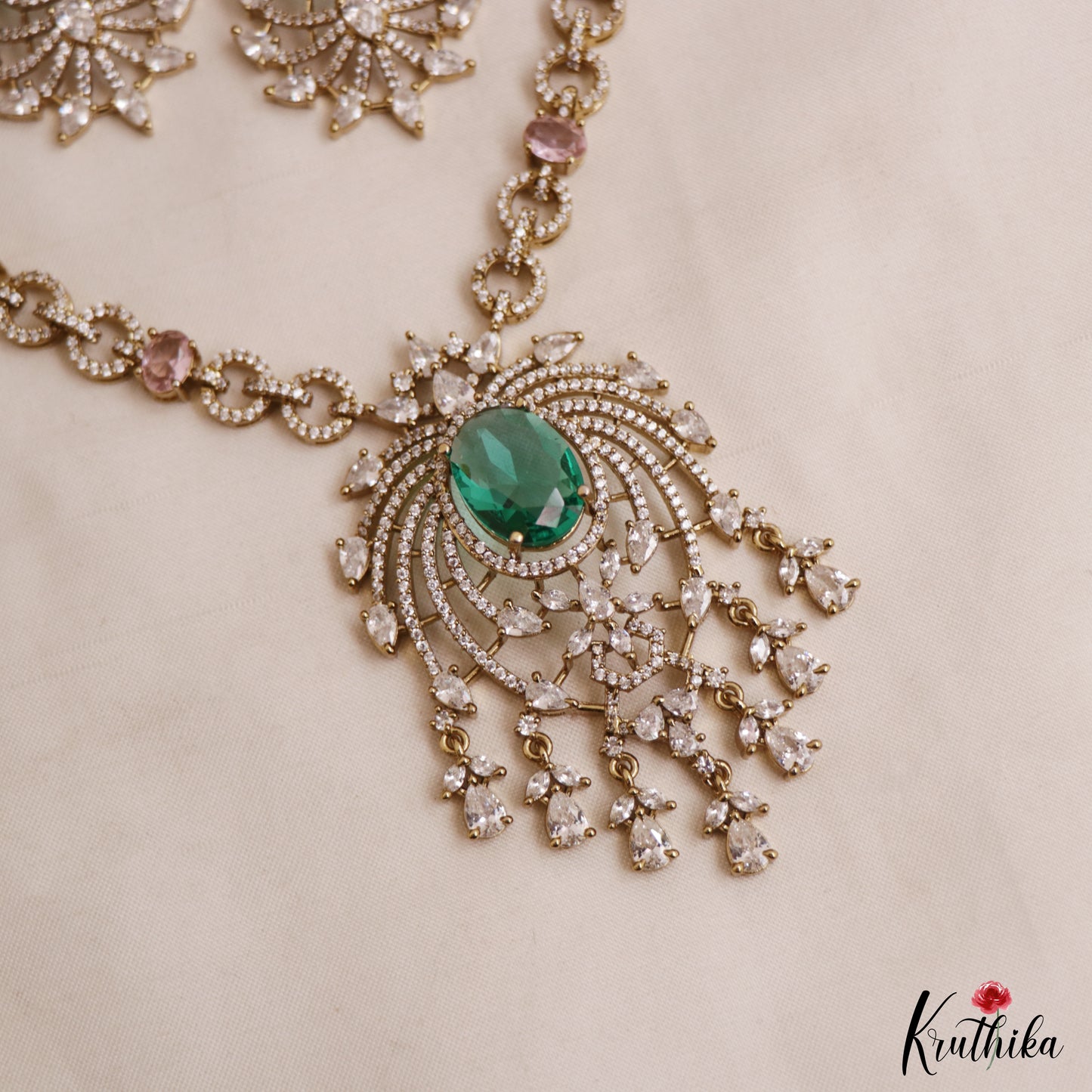 Sparkling Leaf Motifs CZ Victorian Necklace NC3012 (Available In 3 Colors)