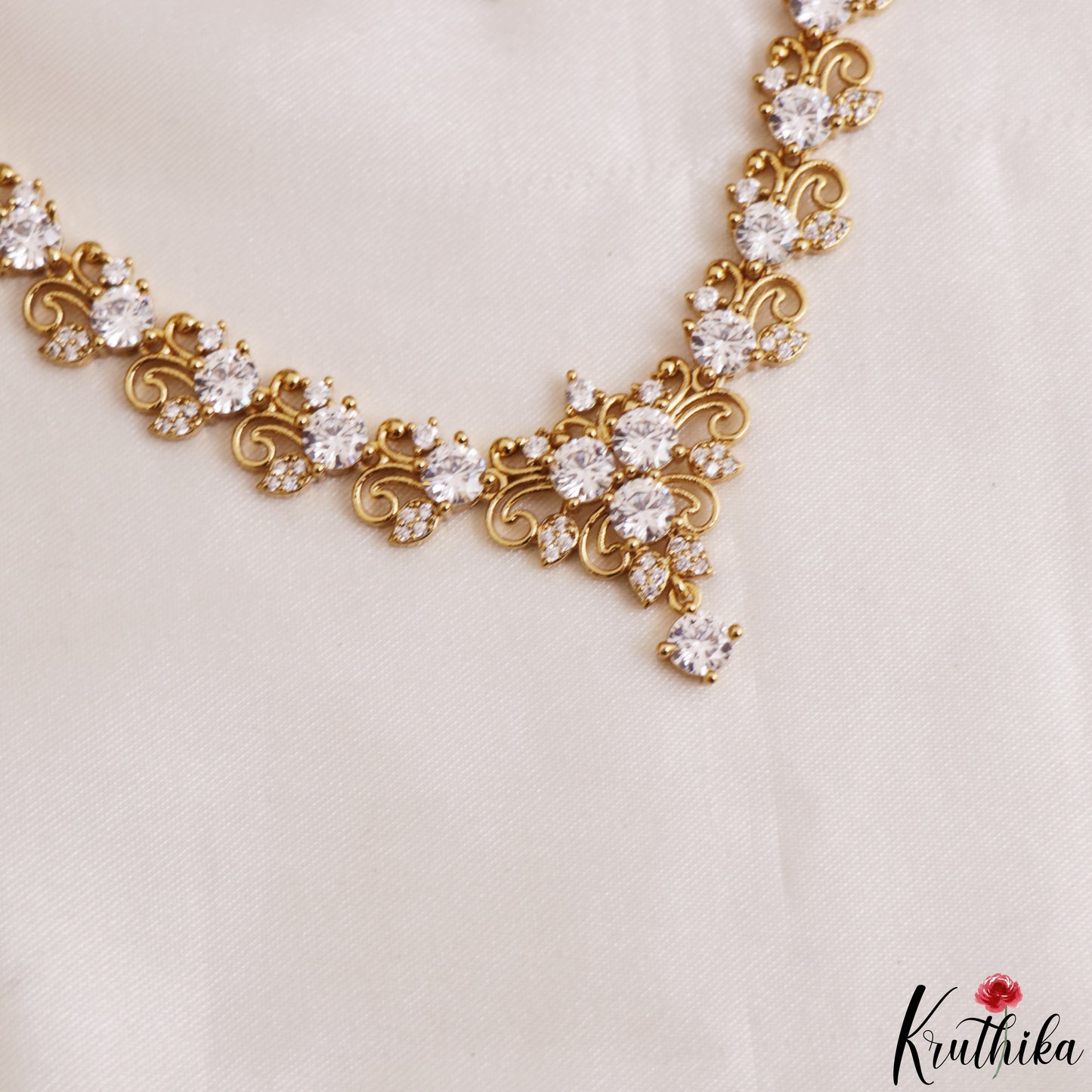 Elegant Floral Motifs Gold-Tone CZ Necklace NC3224 (Available In 3 Colors)