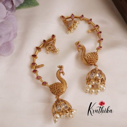 Trendy Peacock AD Earcuff with Jhumkas Beads Drops E658 (Available in 4 Colors)