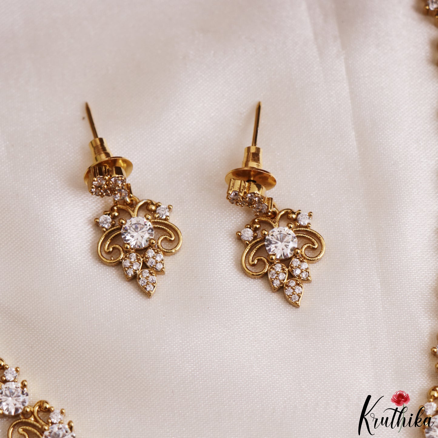 Elegant Floral Motifs Gold-Tone CZ Necklace NC3224 (Available In 3 Colors)