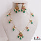 Classic Lakshmi Teardrop Motifs Kemp Invisible Chain With Green Bead Drops NC3253