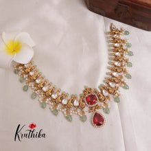 Pre order-Elegant Peacock Victorian Moissanaite Stones Necklace with Pastel Green Beads NC1940-Pre order booking 25 to 30 days