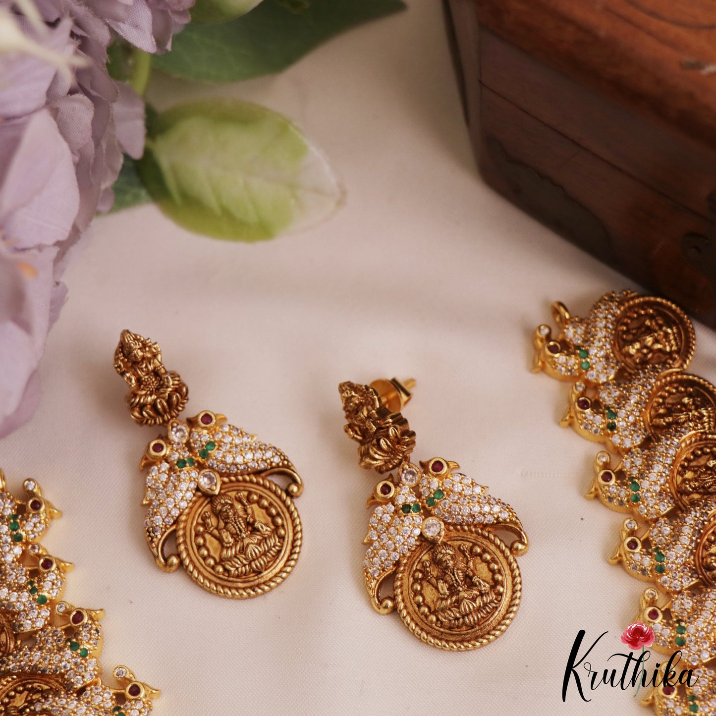 Gorgeous AD Antique Lakshmi Peacock Motifs Kasu Mala Necklace NC2767