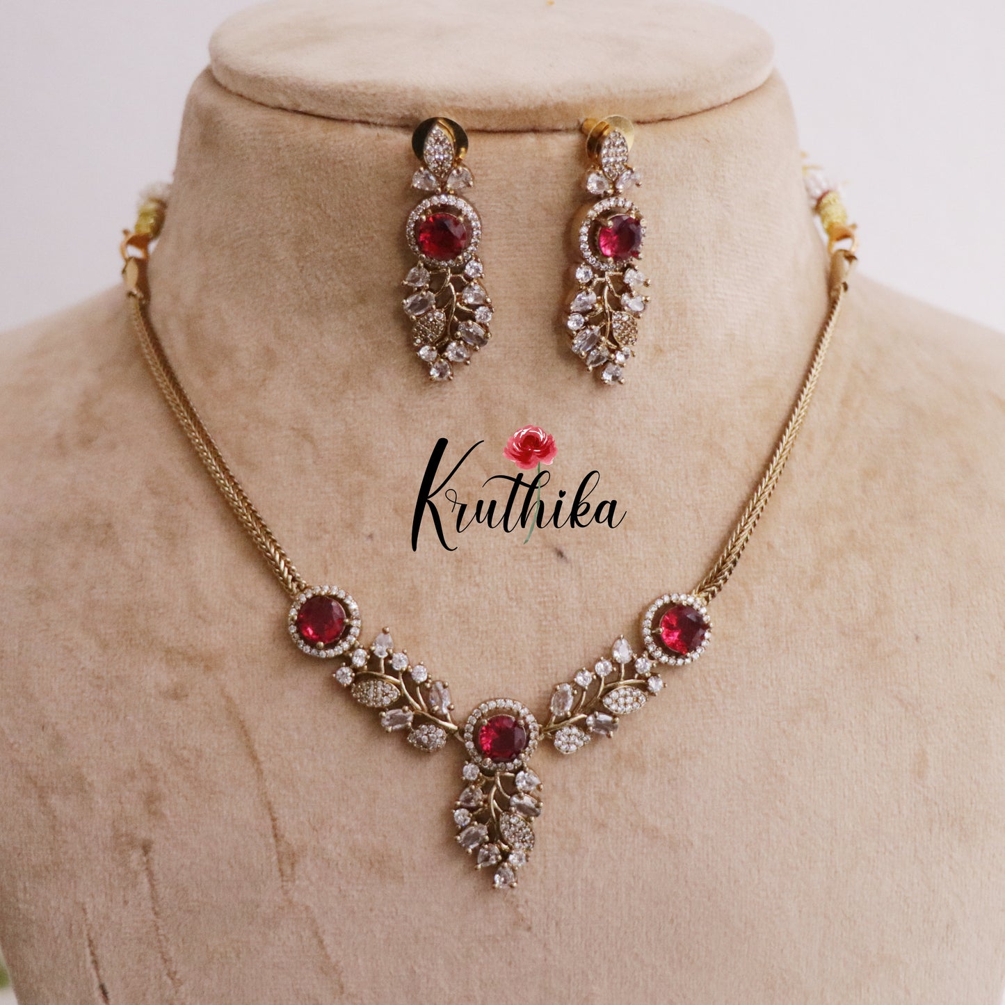 Simple AD Stone Floral  Necklace Set NC2229  (Available in 5 Colours)