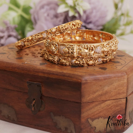 Premium Antique Nagas Lakshmi Elephant Motifs Bangles B426 (Set Of 3 Bangles)