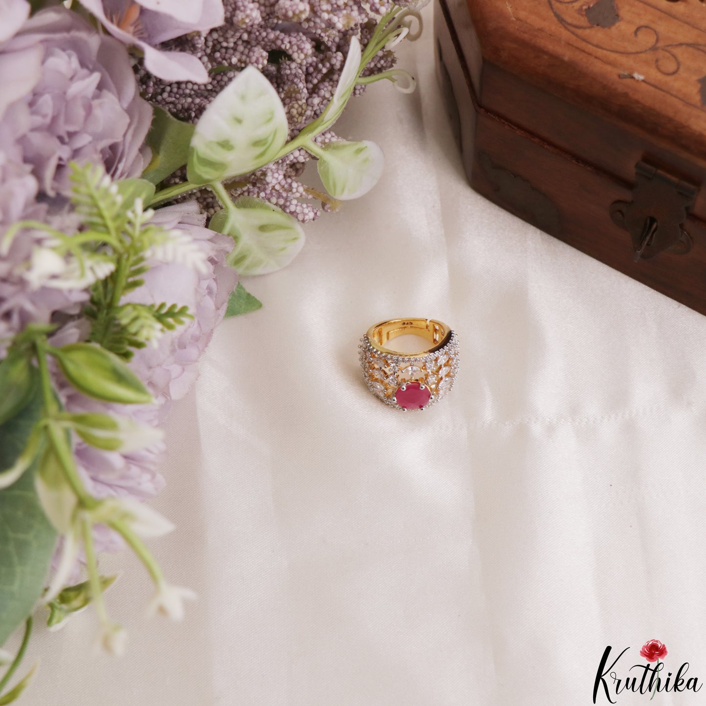 Trendy Geometric Adjustable CZ Finger Ring R55 (Available in 2 Colours)