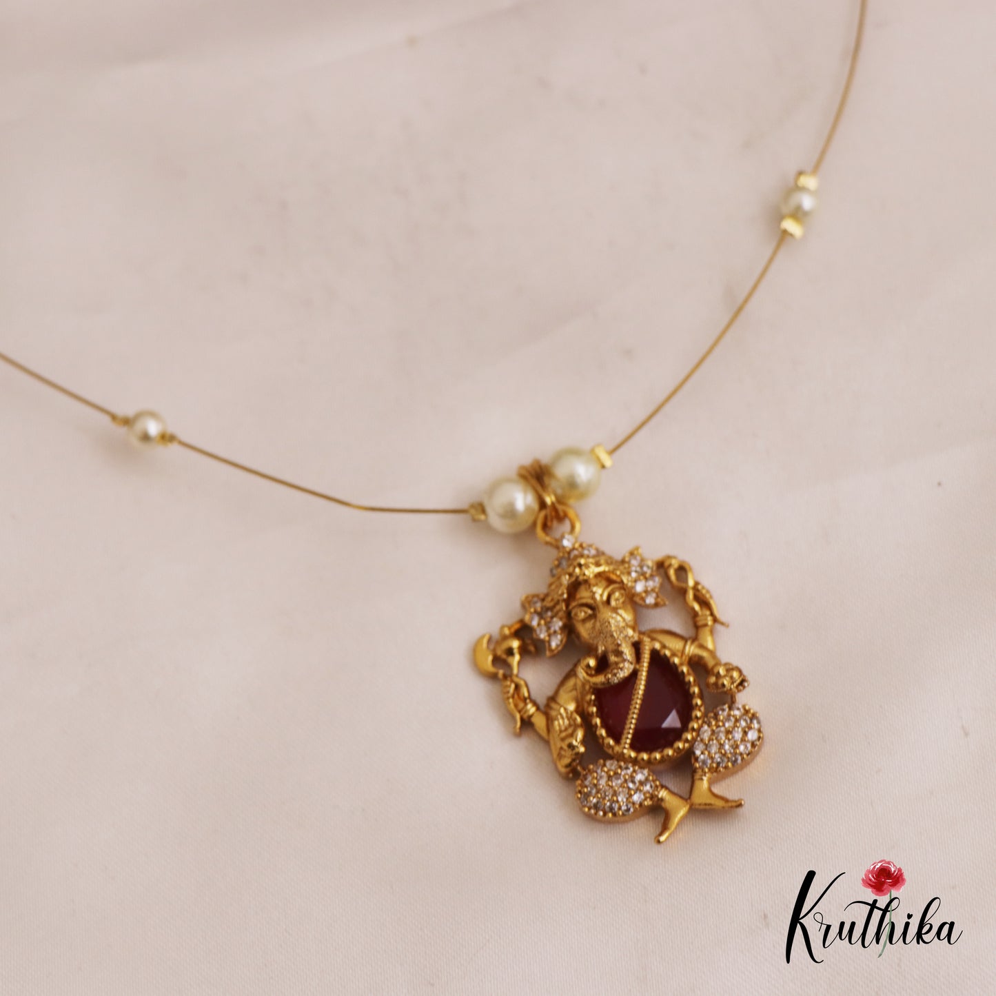 Beautidul CZ Lord Ganesha Pendant Invisible Chain NC2746 (Available In 2 Colors)