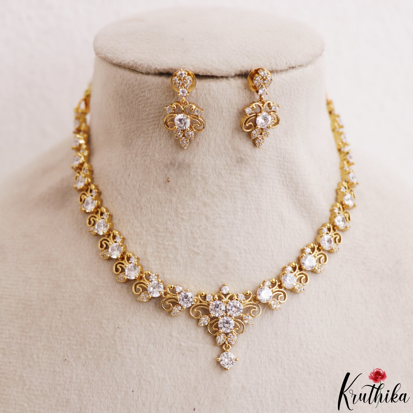 Elegant Floral Motifs Gold-Tone CZ Necklace NC3224 (Available In 3 Colors)