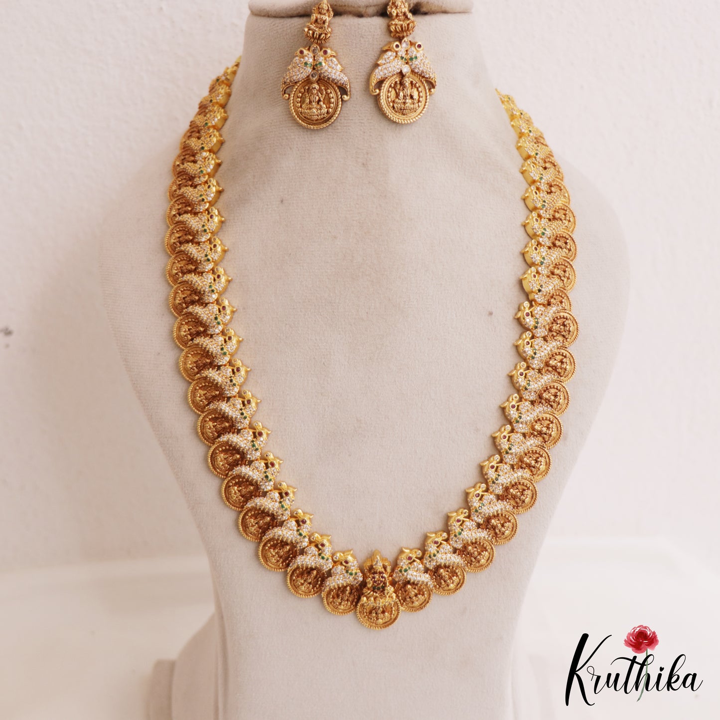 Gorgeous AD Antique Lakshmi Peacock Motifs Kasu Mala Haaram LH2060