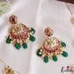 Beautiful Floral Teardrop Motifs Kemp Invisible Chain With Green Bead Drops NC3252
