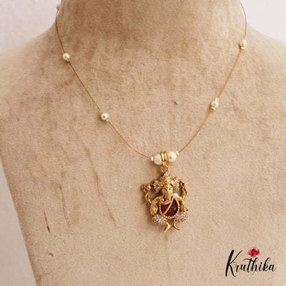 Beautidul CZ Lord Ganesha Pendant Invisible Chain NC2746 (Available In 2 Colors)