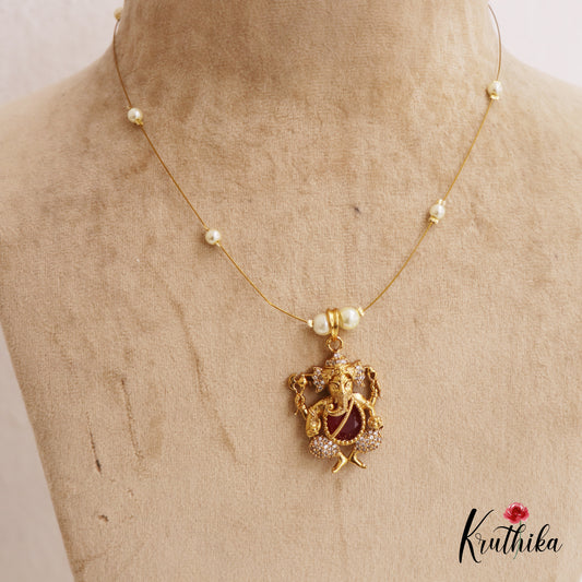 Beautidul CZ Lord Ganesha Pendant Invisible Chain NC2746 (Available In 2 Colors)