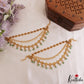 Elegant Geometric Floral Motifs Multi Strand Earchains With Green Bead Drops EC228