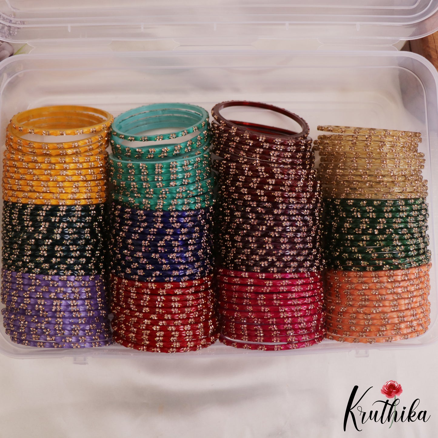 Elegant 12 Assorted Color Glass Bangles B400 - Dozen Each
